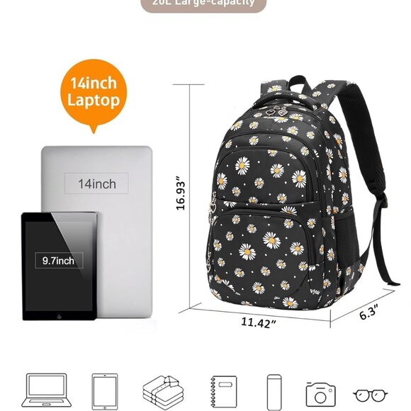 Createy Girls Daisy Backpack, Lunch Box, Pencil Case 3Pcs Black or Gray - Picture 5 of 15